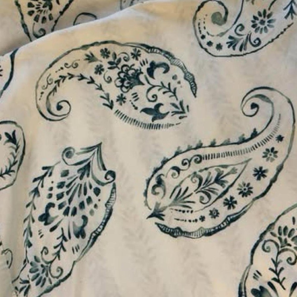 Lands End Full Queen Cream & Teal Paisley Farmhouse Country Cotton Duvet Cover